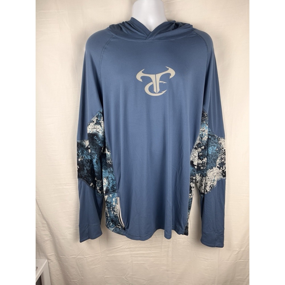 True Timber Ragewater Performance Fishing Long Sleeve Hoodie Stellar Blue Sz XL